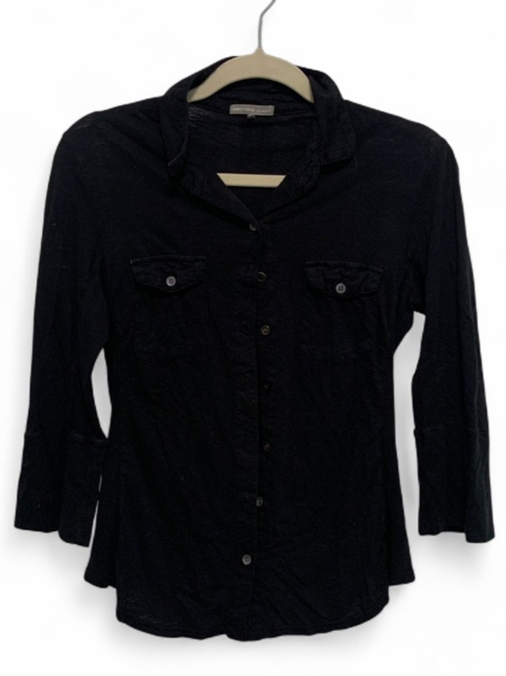 James Perse Black Ribbed Panels Button-Down Shirt